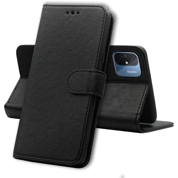 Coque för Xiaomi Redmi 12C - Plånbok Svart Med Flik Magnetisk Kort Förvaring Phonillico®