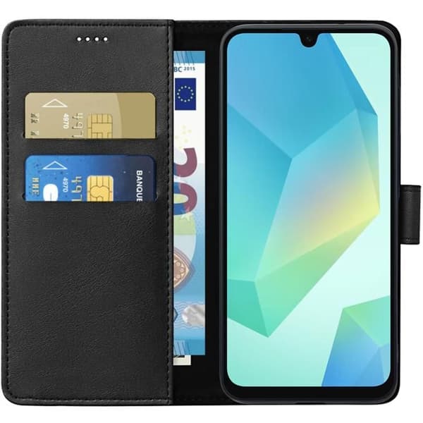 Coque - Phonillico® - Samsung Galaxy A16 4G / 5G - Plånbok Svart - Magnetisk Lock - Kortfack