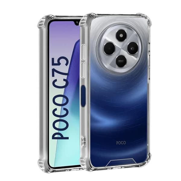 Stöttålig skal - Phonillico® - Xiaomi Poco C75 - Flekibelt - Transparent - 2 Härdat glas