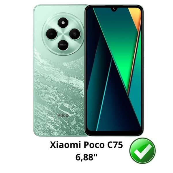 Stöttålig skal - Phonillico® - Xiaomi Poco C75 - Flekibelt - Transparent - 2 Härdat glas