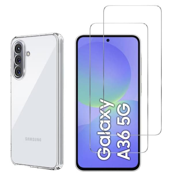 Skydd och skärmskydd - Phonillico® - Samsung Galaxy A36 5G - Flexibel - Transparent - 2 Härdat glas