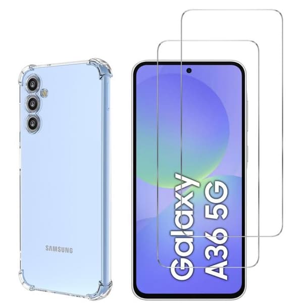 Stötsäker skal - Phonillico® - Samsung Galaxy A36 5G - Flexibel - Transparent - 2 Härdat glas