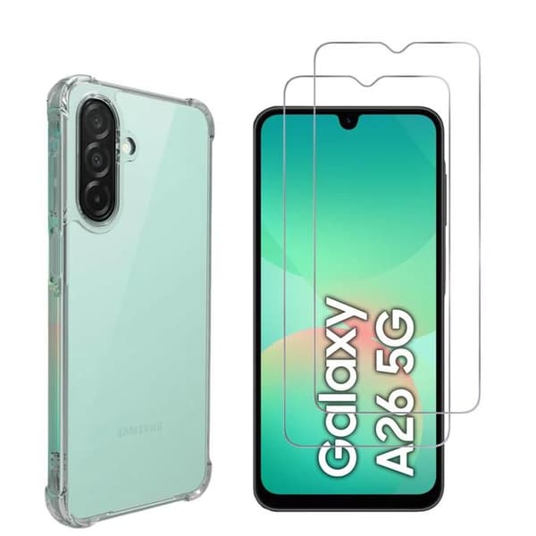 Stötstålig skal - Phonillico® - Samsung Galaxy A26 5G - Flexibel - Transparent - 2 Härdat glas