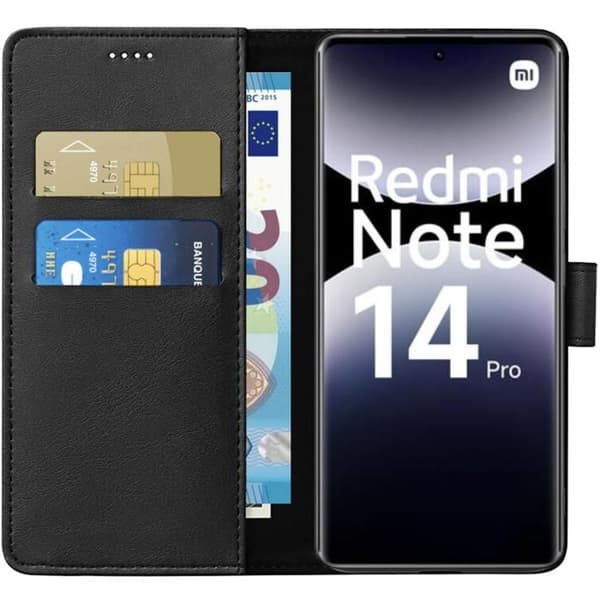 Coque - Phonillico® - Xiaomi Redmi Note 14 PRO 4G - Plånbok Svart - Magnetisk Lock - Kortförvaring