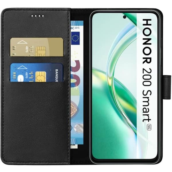 Coque för Honor 200 Smart 5G - Phonillico® - Svart Plånbok - Semi-rigid - Lädereffekt - Magnetisk