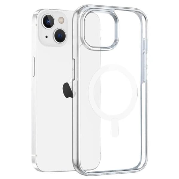 Transparent skal för iPhone 15 PLUS - Transparent silikon med integrerad magnetisk cirkel Phonillico®