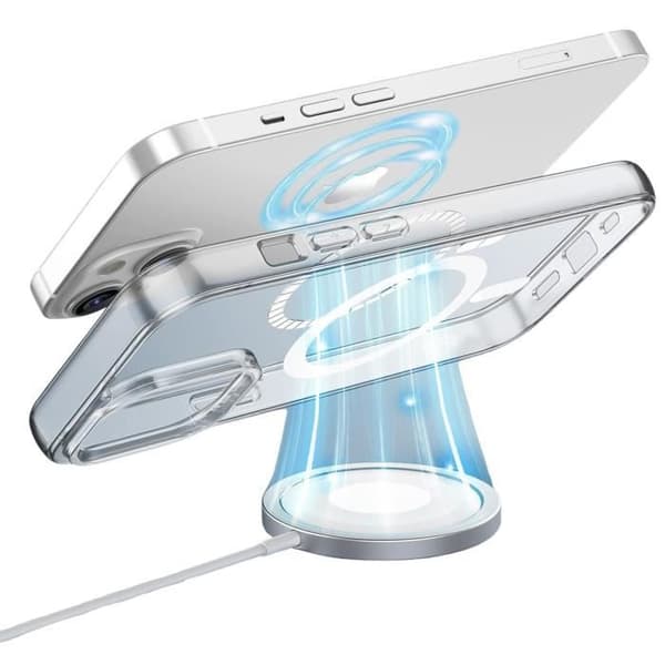 Transparent skal för iPhone 15 PLUS - Transparent silikon med integrerad magnetisk cirkel Phonillico®