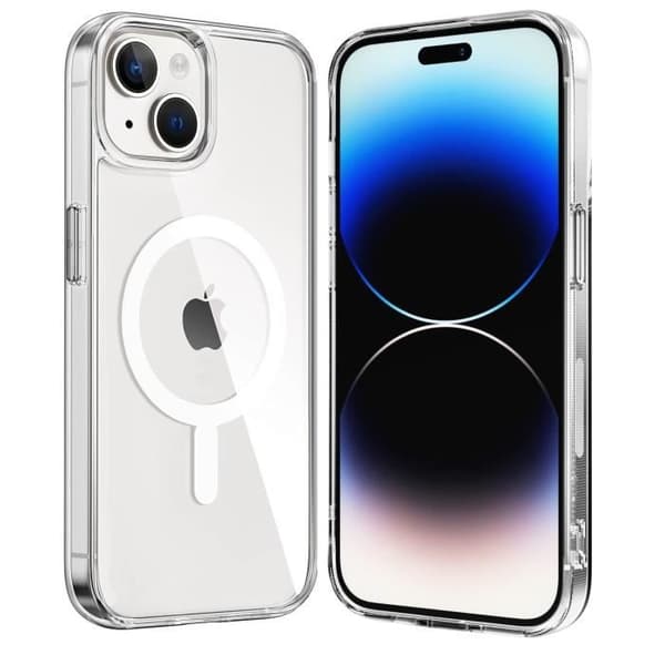 Transparent skal för iPhone 15 PLUS - Transparent silikon med integrerad magnetisk cirkel Phonillico®