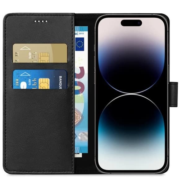 Fodral för iPhone 15 PLUS - Svart Plånbok med Magnetflik och Kortfack Phonillico®