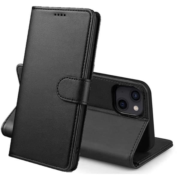 Coque Noir för iPhone 15 - Fodral med Magnetisk Flik och Kortfack Phonillico®
