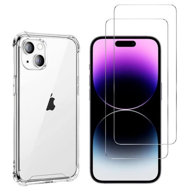 Stötsäker skal för iPhone 15 och 2 Härdat Glas Filmm Skydd för Skärm Phonillico®