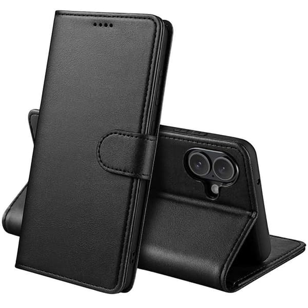 Coque för iPhone 16 - Svart Plånbok Med Magnetisk Flik För Korthållare Phonillico®