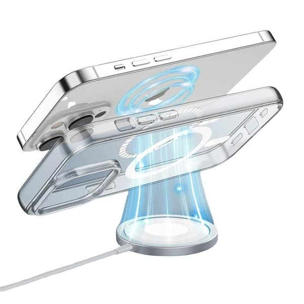 Skal till iPhone 16 PLUS - Transparent silikon med integrerad magnetisk cirkel Phonillico®