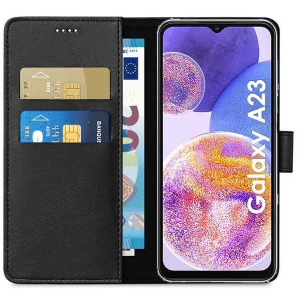 Fodral till Samsung Galaxy A23 - Svart Plånboksflik Magnetspänne Kortförvaring Phonillico®