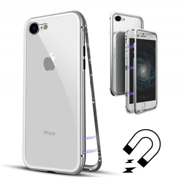 Skydd för iPhone SE 2022 - Magnetiskt Skydd Silver + Härdat Glas - Metallskydd Ultra Resistens Phonillico®