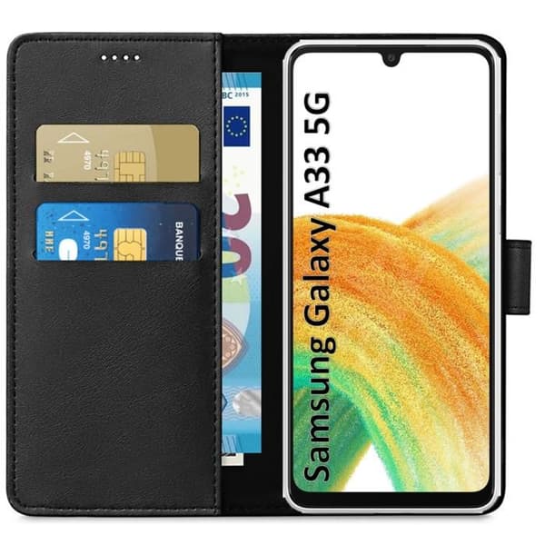 Fodral för Samsung Galaxy A33 5G - Svart Plånbok Med Magnetlock För Kortförvaring Phonillico®