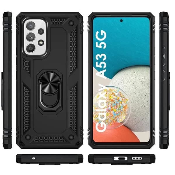 Svart skal till Samsung Galaxy A53 5G - Stötsäkert skydd Militär stil Robust ring Ring 360 roterande Phonillico®