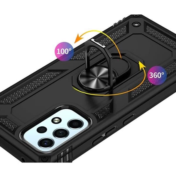 Svart skal till Samsung Galaxy A53 5G - Stötsäkert skydd Militär stil Robust ring Ring 360 roterande Phonillico®