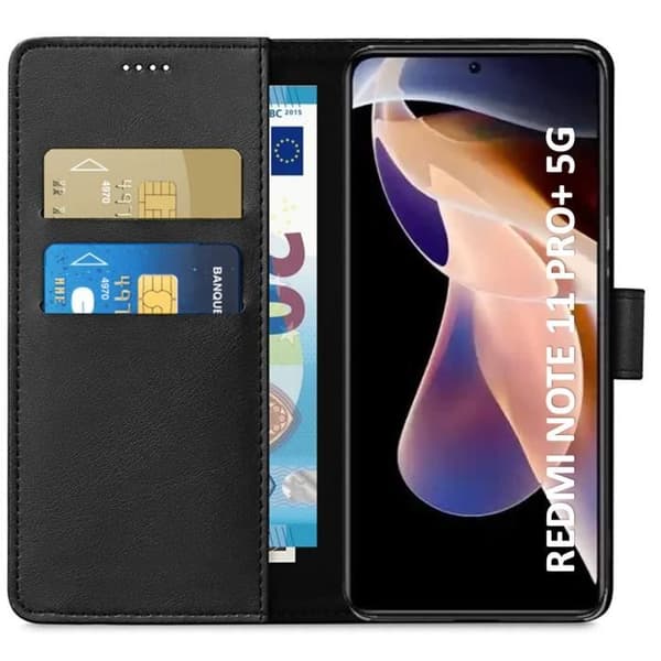 Coque för Xiaomi Redmi Note 11 PRO+ 5G - Redmi Note 11 PRO PLUS 5G - Svart Plånbok med Magnetisk Lock Phonillico®