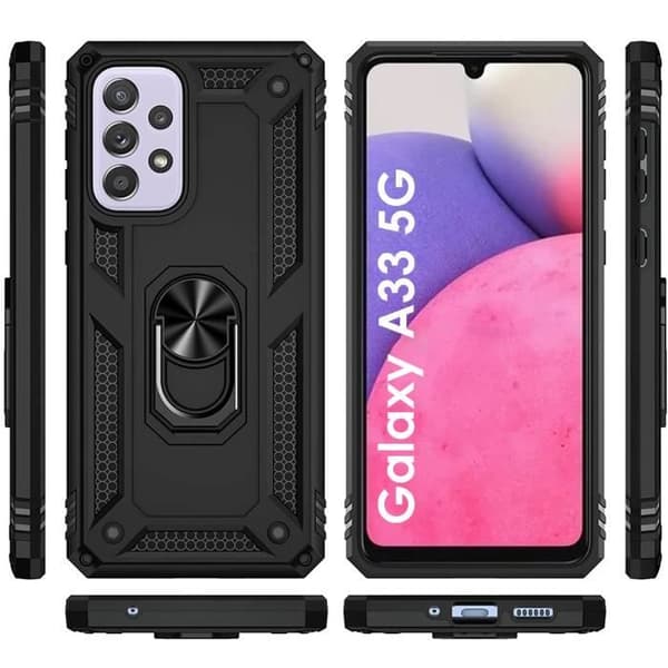 Svart skal till Samsung Galaxy A33 5G - Stötsäkert skydd Militärstil Robust Ring 360 Roterande Phonillico®