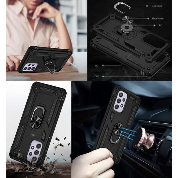 Svart skal till Samsung Galaxy A33 5G - Stötsäkert skydd Militärstil Robust Ring 360 Roterande Phonillico®
