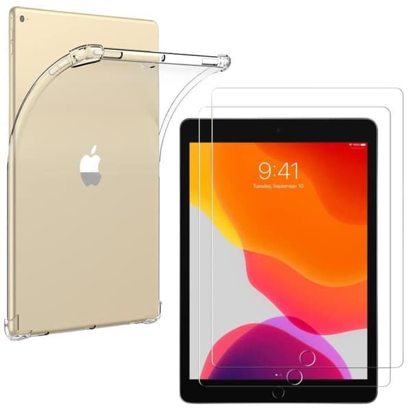 Fodral + 2 härdade glasögon för iPad 9 - iPad 8 - iPad 7 - 10,2 tum - Stötsäkert skydd Transparent Phonillico®