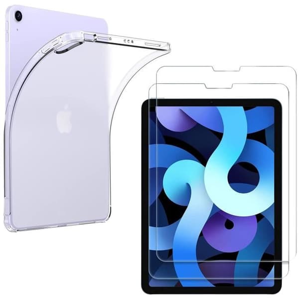 Fodral + 2 härdade glasögon för iPad AIR 5 - iPad AIR 4 - Stötsäkert skydd Transparent Phonillico®