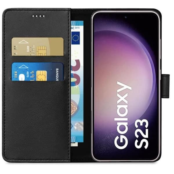 Fodral till Samsung Galaxy S23 - Svart Plånboksflik Magnetspänne Kortförvaring Phonillico®