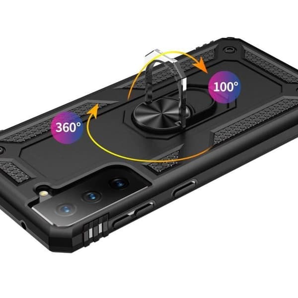 Svart fodral för Samsung S22 5G - Stötsäkert skydd Militärstil Robust Ring Ring 360 Roterande Phonillico®