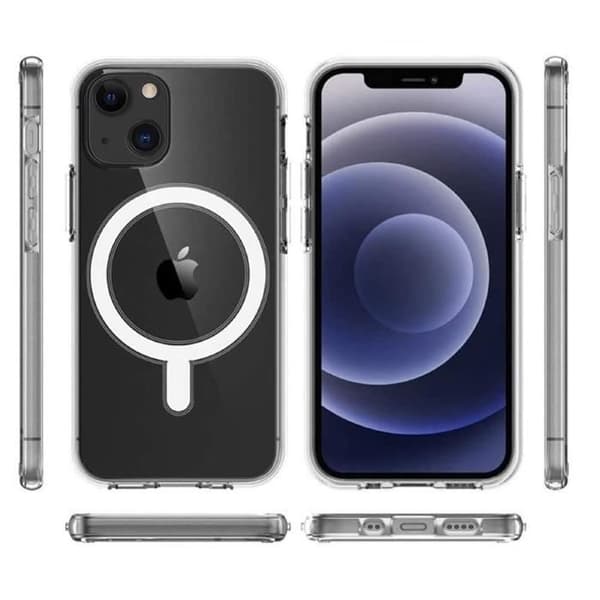 iPhone 14-skal - Transparent silikon med inbyggd magnetisk ring Phonillico®