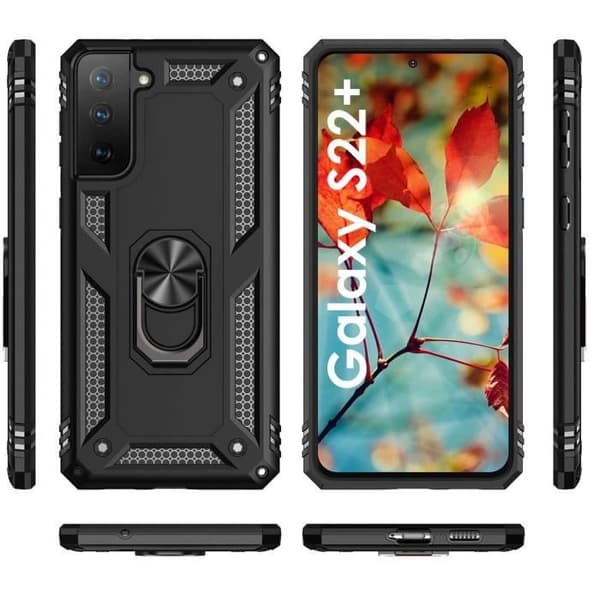 Coque Noir för Samsung S22 PLUS 5G - Stötabsorberande Militärstil Skydd Robust Ring 360 Rotera Phonillico®