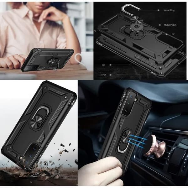 Coque Noir för Samsung S22 PLUS 5G - Stötabsorberande Militärstil Skydd Robust Ring 360 Rotera Phonillico®