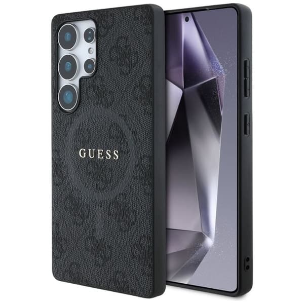 Gissa - GUHMS25LG4GFRK - Läder 4G Färgad Ring Klassisk Logotyp MagSafe Fodral Samsung Galaxy S25 Ultra svart