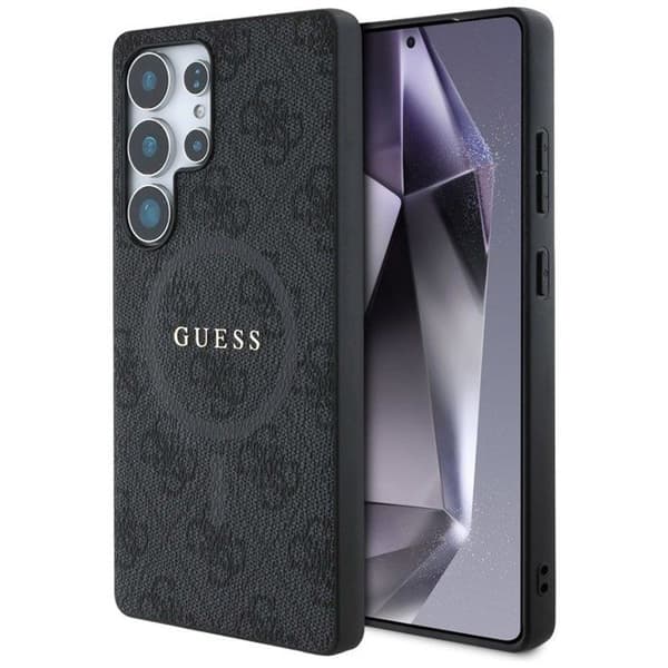Gissa - GUHMS25LG4GFRK - Läder 4G Färgad Ring Klassisk Logotyp MagSafe Fodral Samsung Galaxy S25 Ultra svart