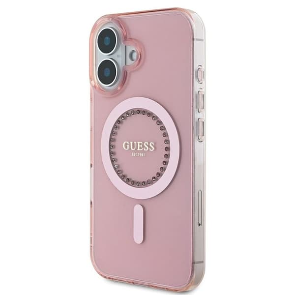 iPhone 16-fodral - Guess IML Strass MagSafe (GUHMP16SPFTDTEP) - Rosa