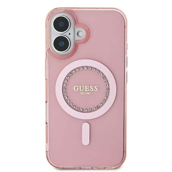 iPhone 16-fodral - Guess IML Strass MagSafe (GUHMP16SPFTDTEP) - Rosa