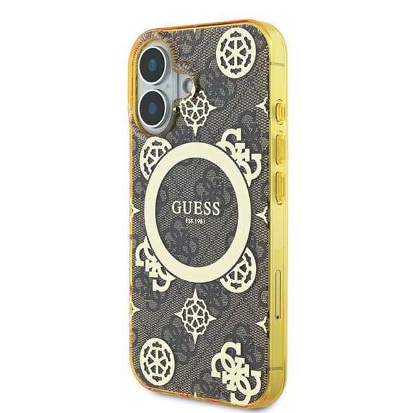 iPhone 16-fodral - Guess IML Peony på 4G MagSafe-bakgrund (GUHMP16SH4PYEEW) - Brun