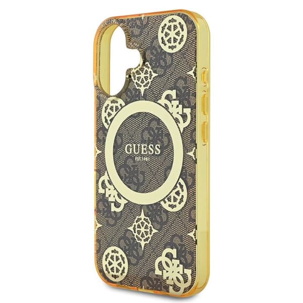 iPhone 16-fodral - Guess IML Peony på 4G MagSafe-bakgrund (GUHMP16SH4PYEEW) - Brun