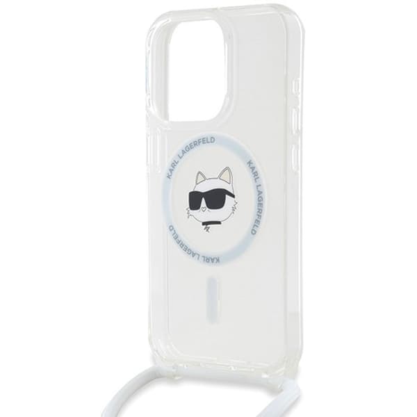 iPhone 15 Pro Max-fodral - Karl Lagerfeld IML MagSafe (KLHMP15XHCHCCHNT) - Genomskinligt Choupette-huvud och -lina