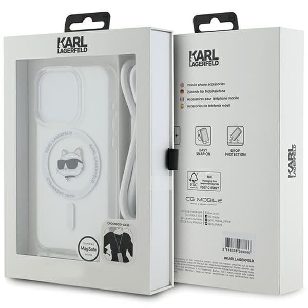 iPhone 15 Pro Max-fodral - Karl Lagerfeld IML MagSafe (KLHMP15XHCHCCHNT) - Genomskinligt Choupette-huvud och -lina