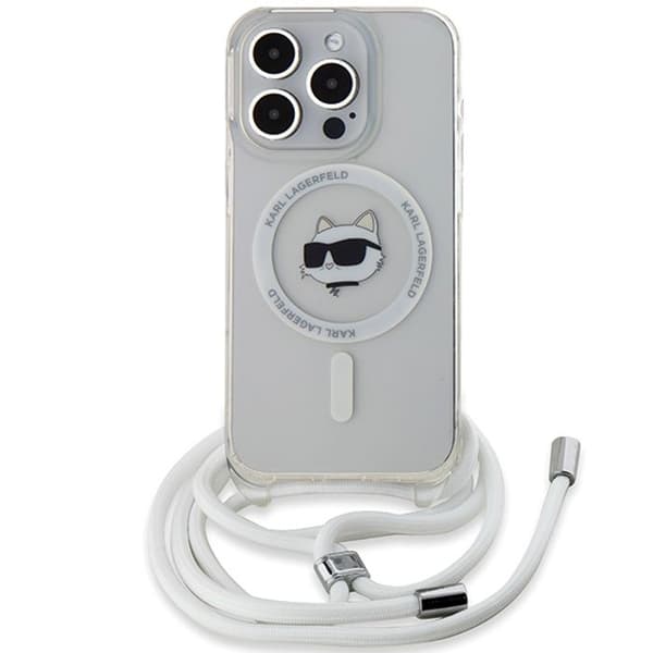 iPhone 15 Pro Max-fodral - Karl Lagerfeld IML MagSafe (KLHMP15XHCHCCHNT) - Genomskinligt Choupette-huvud och -lina