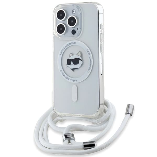 iPhone 15 Pro Max-fodral - Karl Lagerfeld IML MagSafe (KLHMP15XHCHCCHNT) - Genomskinligt Choupette-huvud och -lina