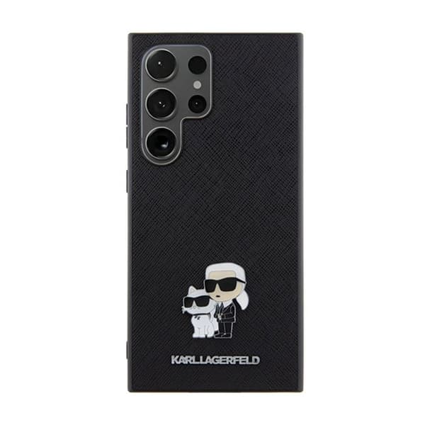 Karl Lagerfeld Saffiano Karl & Choupette metallstift - fodral till Samsung Galaxy S24 Ultra (svart)