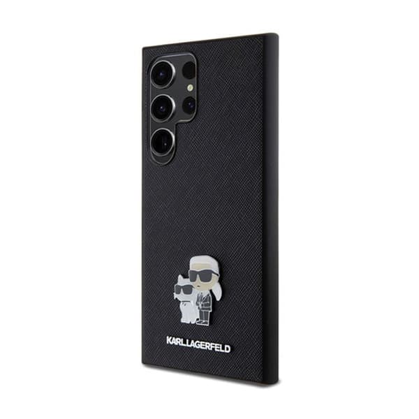 Karl Lagerfeld Saffiano Karl & Choupette metallstift - fodral till Samsung Galaxy S24 Ultra (svart)