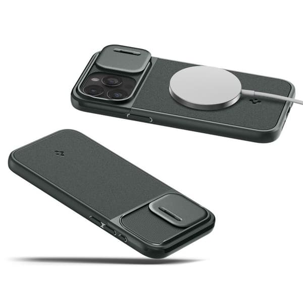 Telefonfodral - telefon bumper Spigen Optik Armor MagFit Fodral till iPhone 15 Pro - Grön