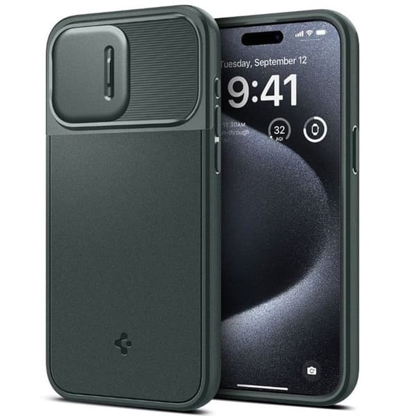Telefonfodral - telefon bumper Spigen Optik Armor MagFit Fodral till iPhone 15 Pro - Grön