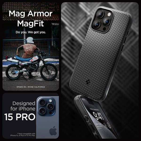 Telefonfodral - telefon bumper Spigen Mag Armor MagFit Fodral till iPhone 15 Pro - Mattsvart