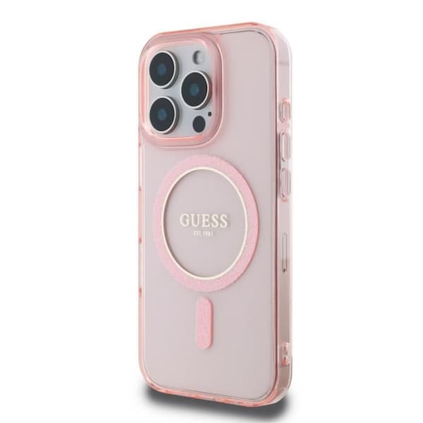 Coque för iPhone 16 Pro MagSafe med Glittrande Cirkel Guess Rosa