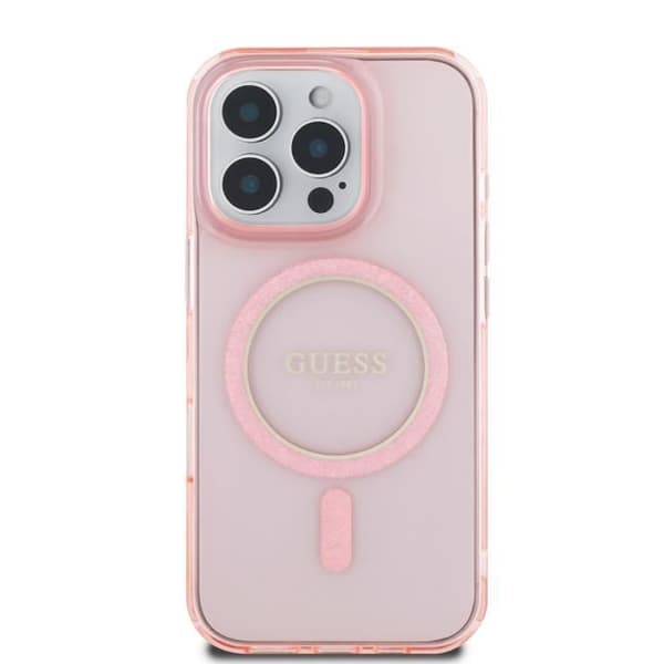 Coque för iPhone 16 Pro MagSafe med Glittrande Cirkel Guess Rosa