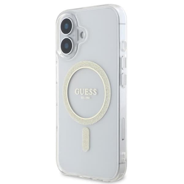 Coque för iPhone 16 Plus MagSafe med Glittrig Cirkel Guess Transparent